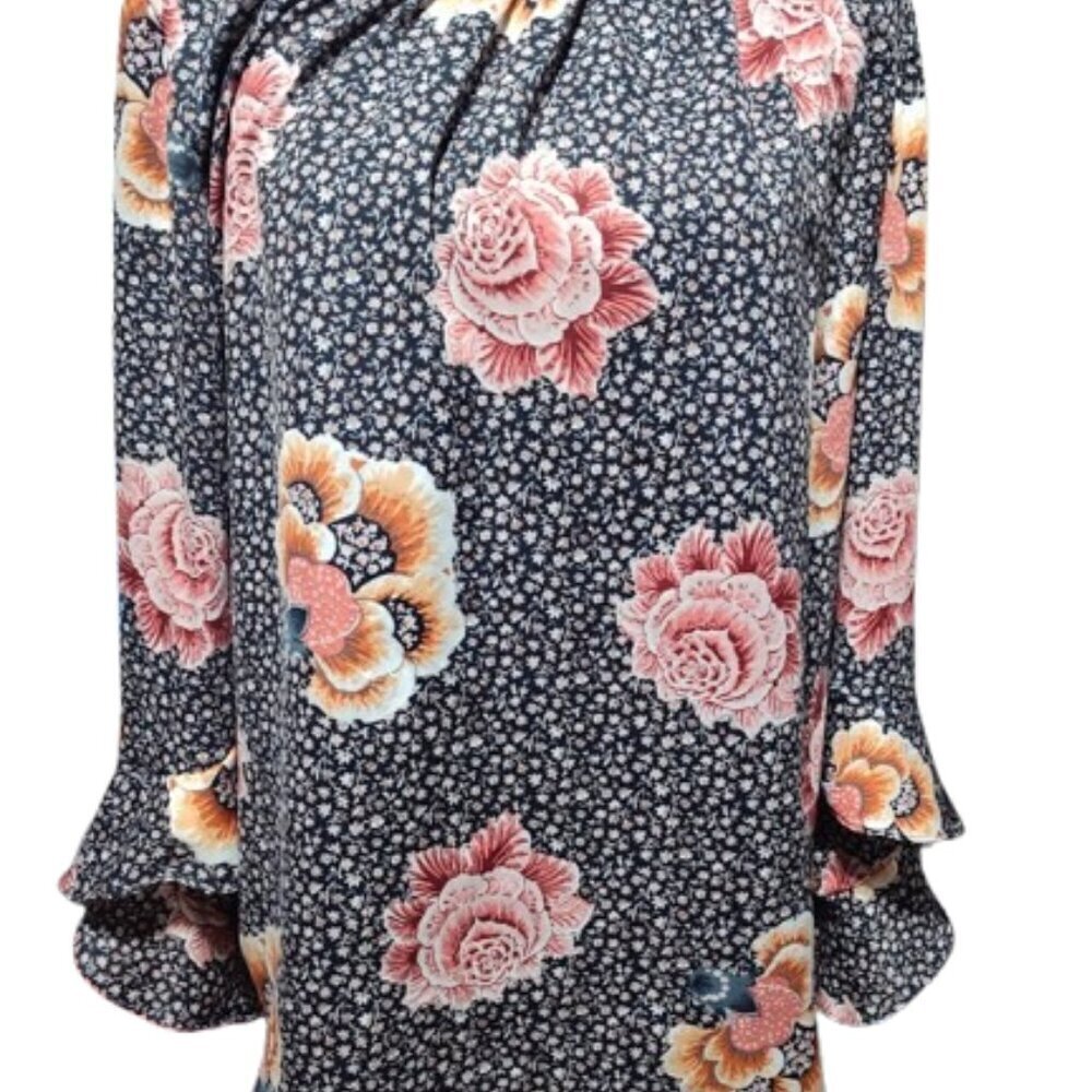 Loft Outlet Flowing Sleeves Floral Polyester Round Neck Blouse Women's Size Med. - Picture 9 of 13